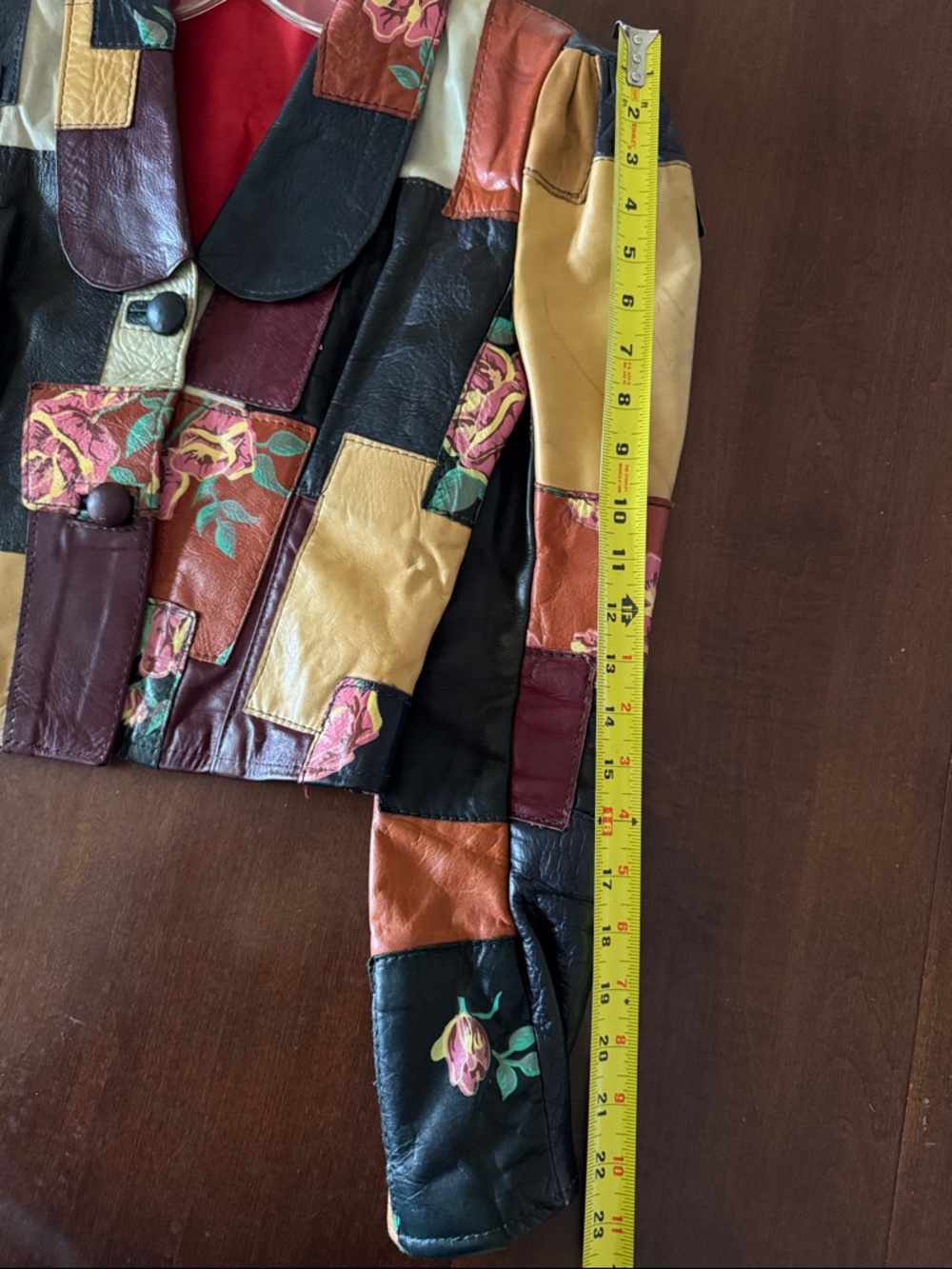 Patchwork Floral Leather Cropped Jacket in Multi-Color - Picture 8 of 9